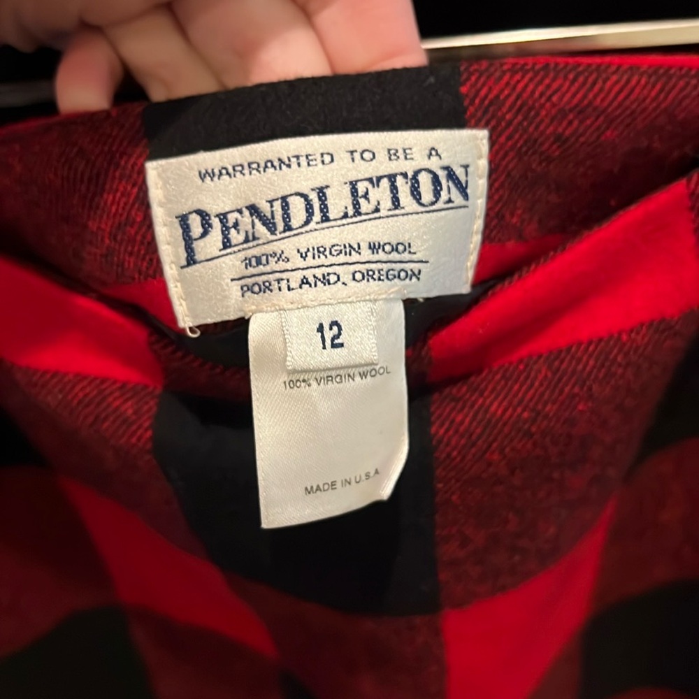 Pendleton Red & Black Buffalo Check Fringe Skirt … - image 4